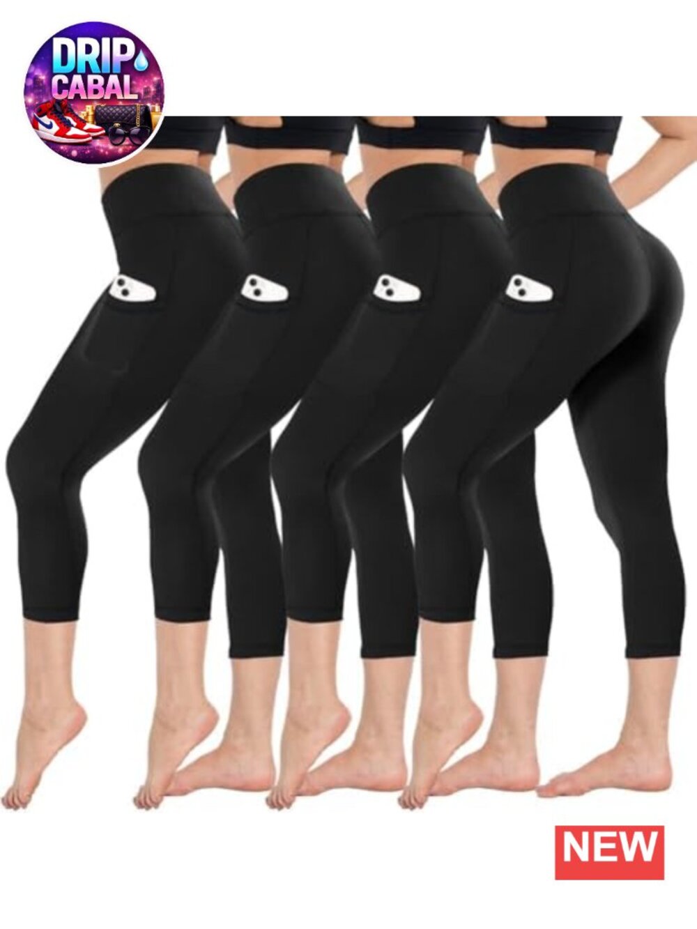 4 Pack High Waisted Capri Leggings with Pockets, Tummy Control Yoga Pants